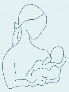 mum and baby line drawing